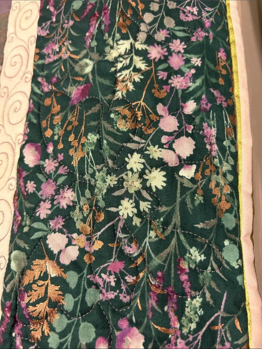 ONE OF A KIND - HANDCRAFTED Quilt in Shades of Purples, Green and Cream